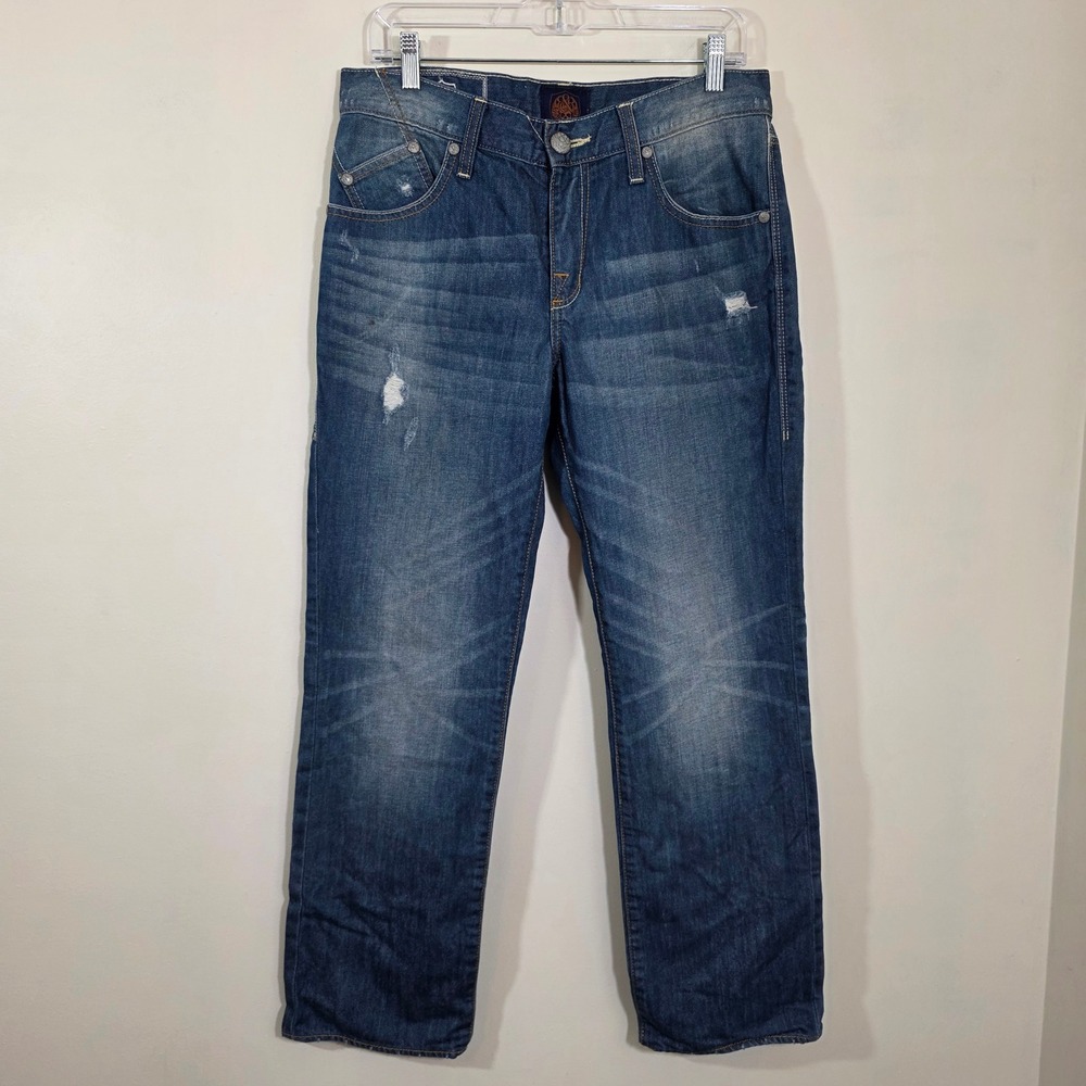 Rock & Republic Men Jeans Straight Distressed Wing Pocket Blue 32x30 Grunge Y2K